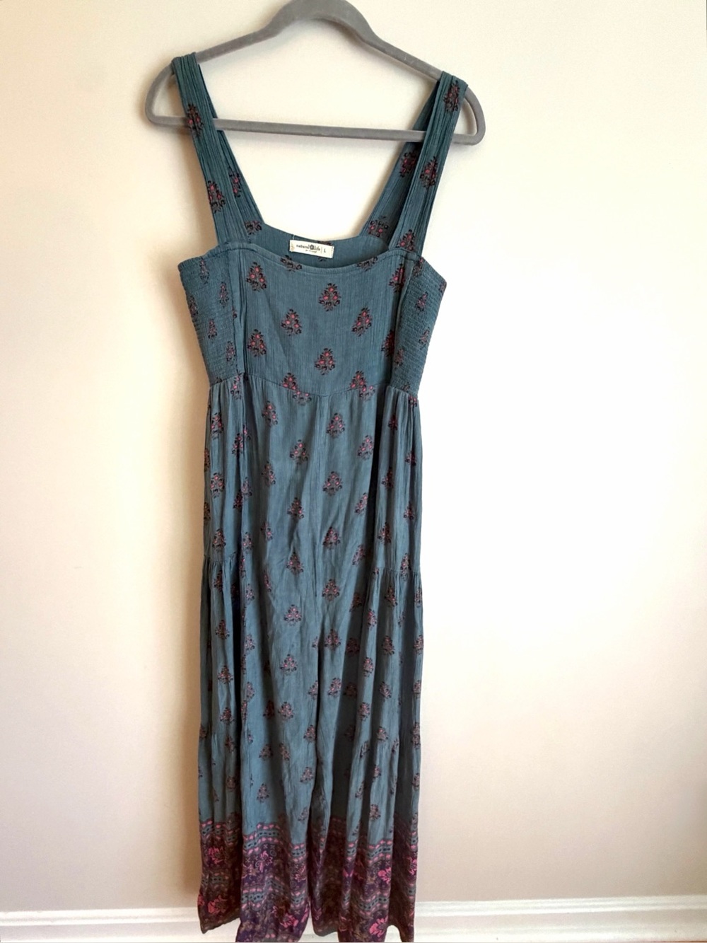Natural Life Zoe Wide-Leg Jumpsuit Teal Floral Boho Size L